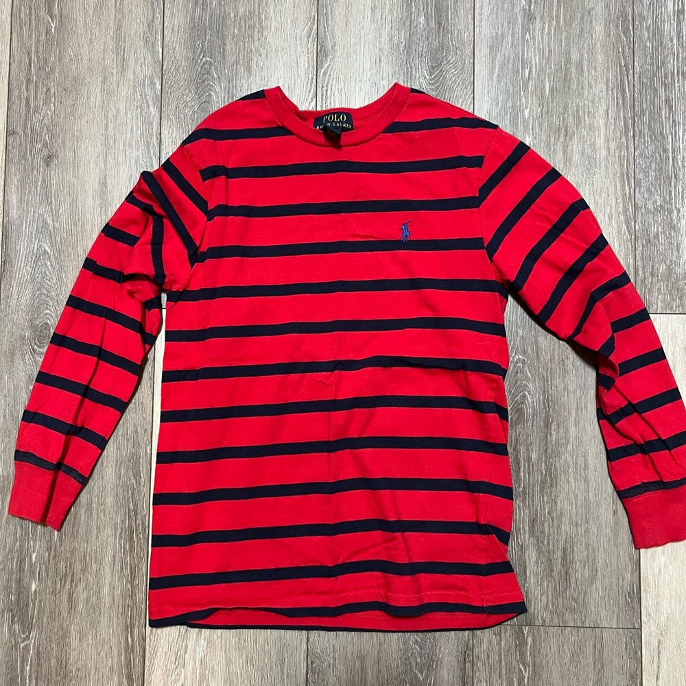 Polo Ralph Lauren Red and Black Striped Long Sleeve Shirt Youth Medium